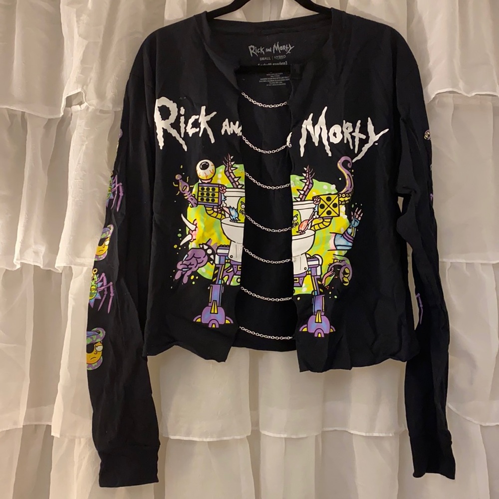 Black open front shirt